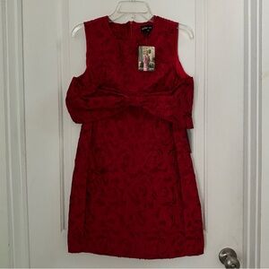 NWT Sister Jane Deep Red Rose Jacquard Bow Mini Dress